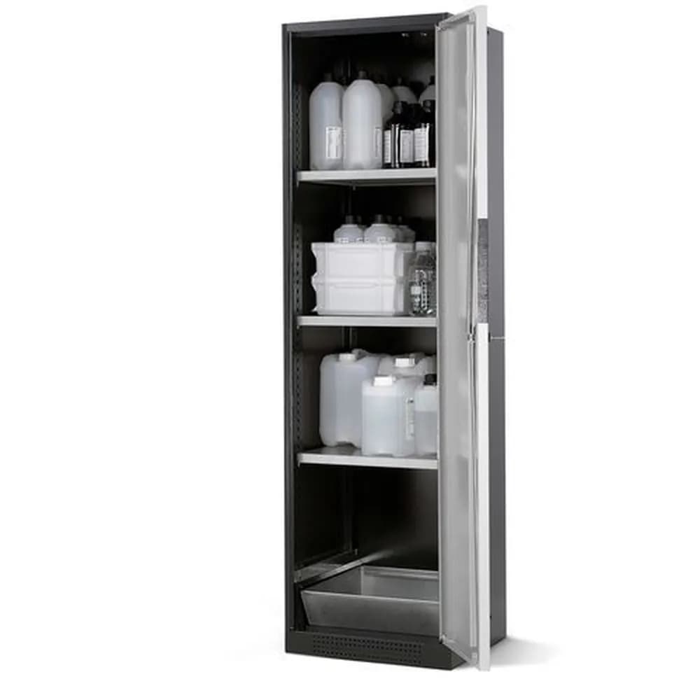 asecos® - asecos Chemikalienschrank Systema CS-53R, Korpus anthrazit, silber, 3 Einlegeböden und Bodenwanne