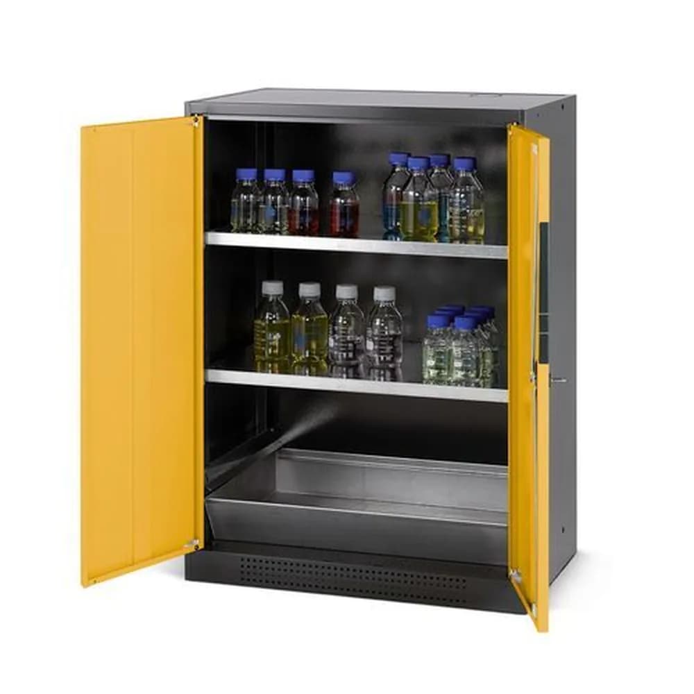 asecos® - asecos Chemikalienschrank Systema CS-82, Korpus anthrazit, gelb, 2 Einlegeböden und Bodenwanne