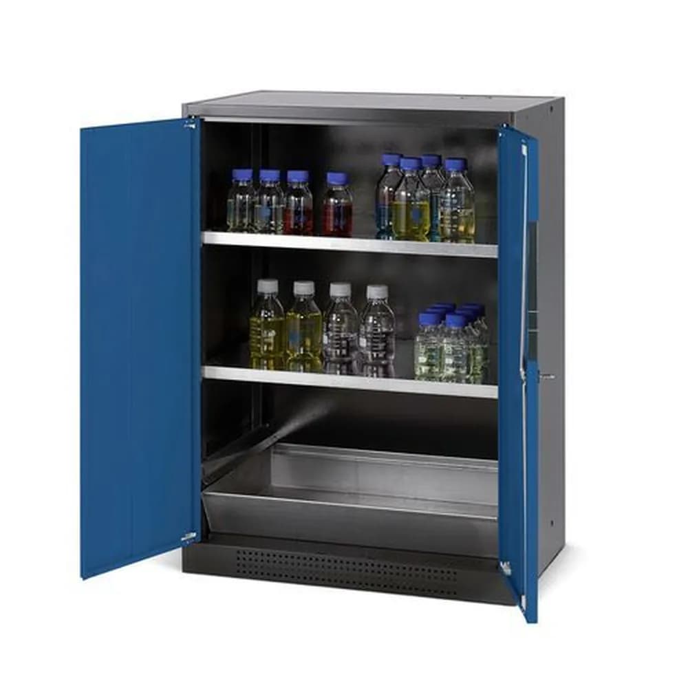 asecos® - asecos Chemikalienschrank Systema CS-82, Korpus anthrazit, blau, 2 Einlegeböden und Bodenwanne