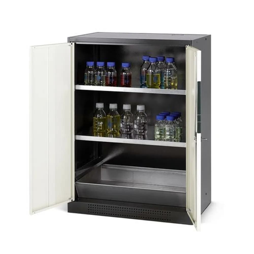 asecos® - asecos Chemikalienschrank Systema CS-82, Korpus anthrazit, weiss, 2 Einlegeböden und Bodenwanne