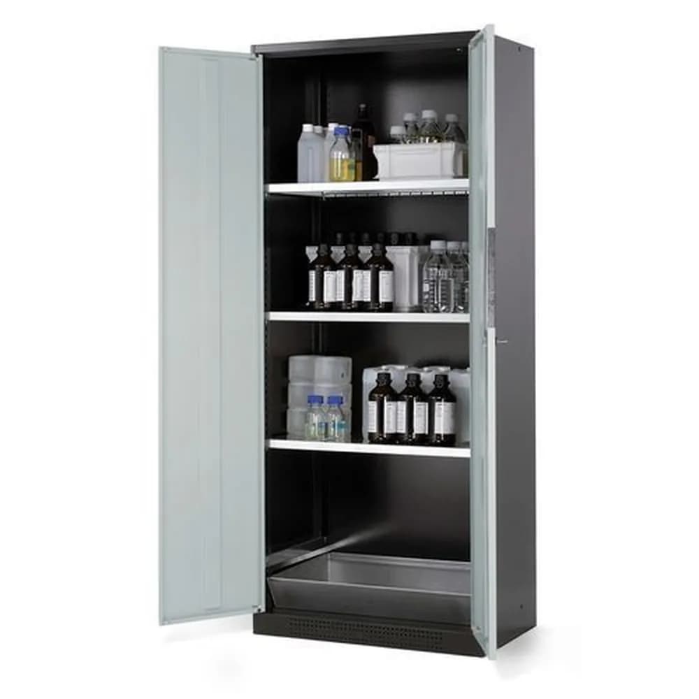 asecos® - asecos Chemikalienschrank Systema CS-83, Korpus anthrazit, grau, 3 Einlegeböden und Bodenwanne