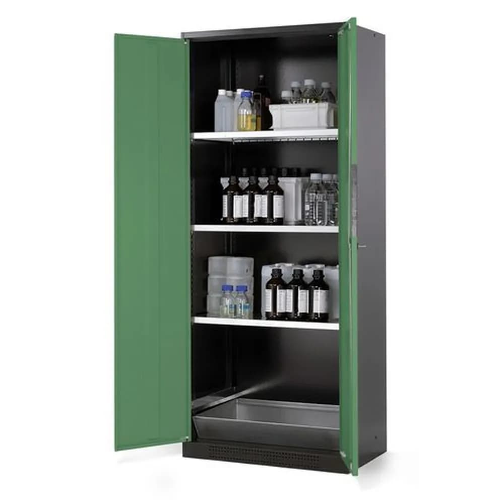 asecos® - asecos Chemikalienschrank Systema CS-83, Korpus anthrazit, grün, 3 Einlegeböden und Bodenwanne