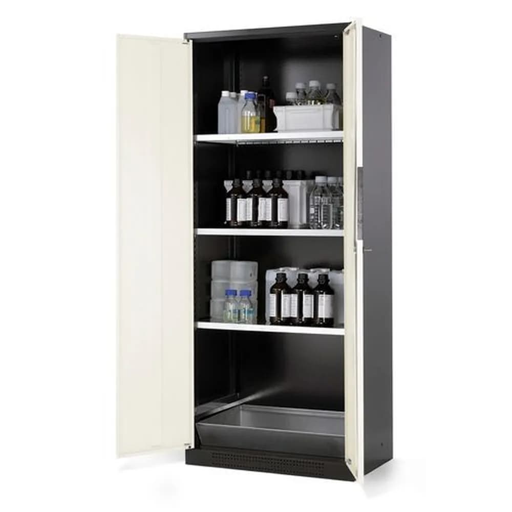 asecos® - asecos Chemikalienschrank Systema CS-83, Korpus anthrazit, weiss, 3 Einlegeböden und Bodenwanne