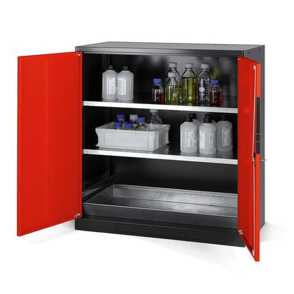 asecos® - asecos Chemikalienschrank Systema CS-102, Korpus anthrazit, rot, 2 Einlegeböden und Bodenwanne