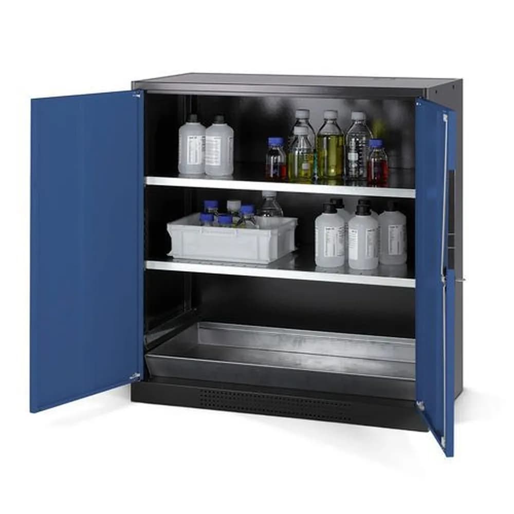 asecos® - asecos Chemikalienschrank Systema CS-102, Korpus anthrazit, blau, 2 Einlegeböden und Bodenwanne