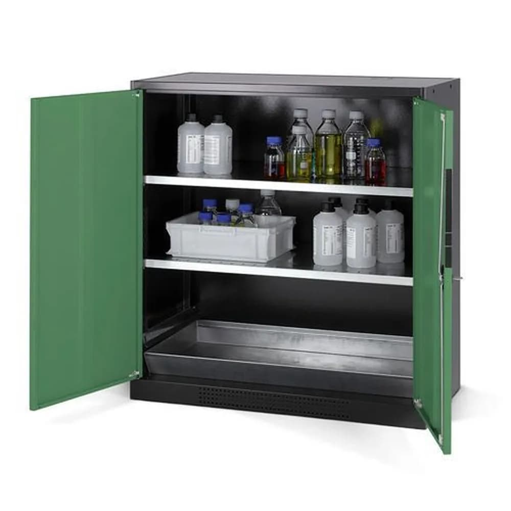 asecos® - asecos Chemikalienschrank Systema CS-102, Korpus anthrazit, grün, 2 Einlegeböden und Bodenwanne