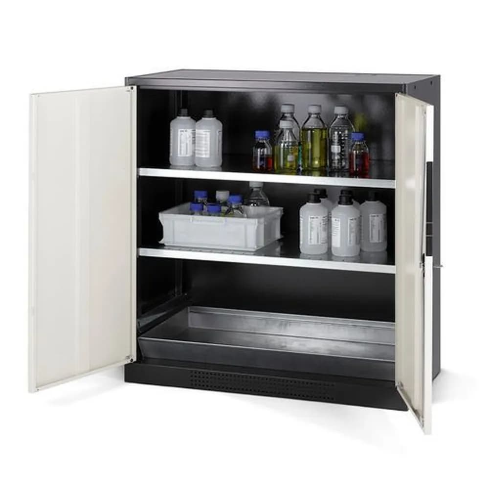 asecos® - asecos Chemikalienschrank Systema CS-102, Korpus anthrazit, weiss, 2 Einlegeböden und Bodenwanne