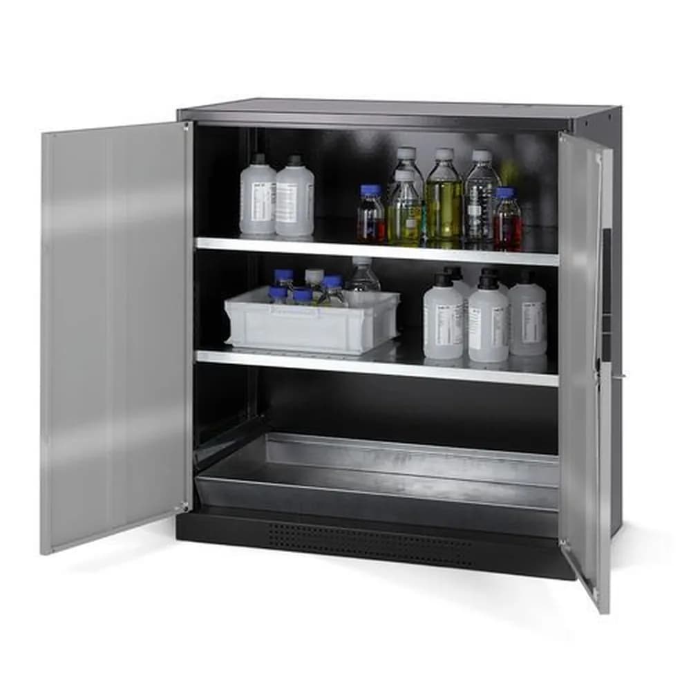 asecos® - asecos Chemikalienschrank Systema CS-102, Korpus anthrazit, silber, 2 Einlegeböden und Bodenwanne