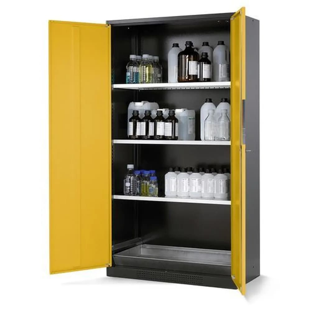 asecos® - asecos Chemikalienschrank Systema CS-103, Korpus anthrazit, gelb, 3 Einlegeböden und Bodenwanne