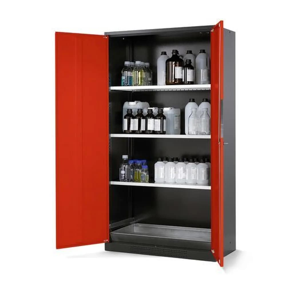 asecos® - asecos Chemikalienschrank Systema CS-103, Korpus anthrazit, rot, 3 Einlegeböden und Bodenwanne