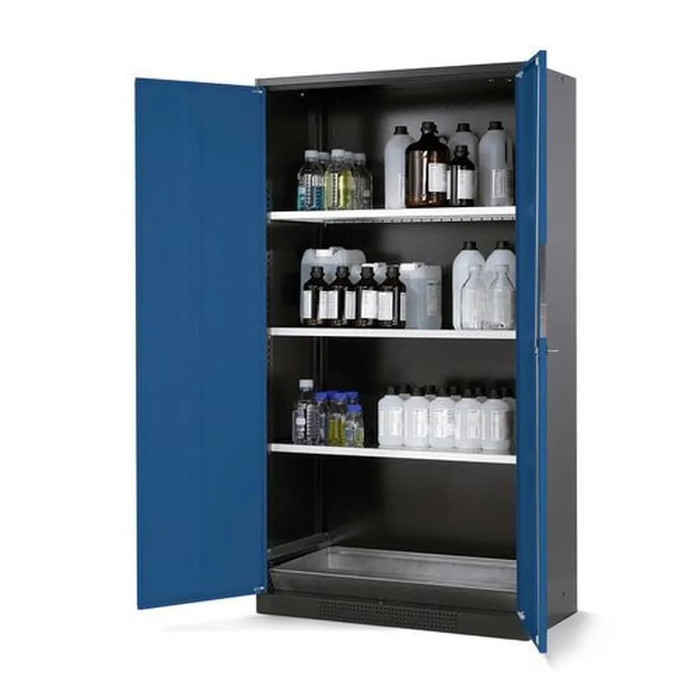 asecos® - asecos Chemikalienschrank Systema CS-103, Korpus anthrazit, blau, 3 Einlegeböden und Bodenwanne