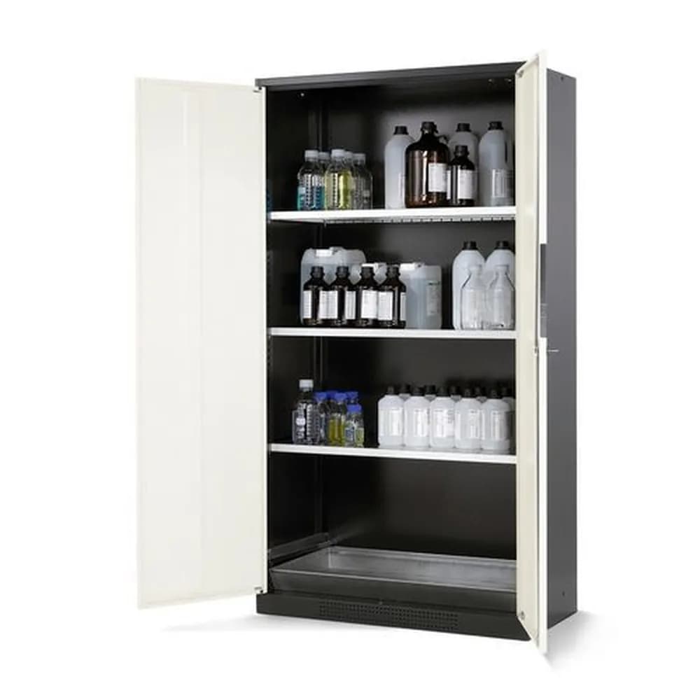 asecos® - asecos Chemikalienschrank Systema CS-103, Korpus anthrazit, weiss, 3 Einlegeböden und Bodenwanne