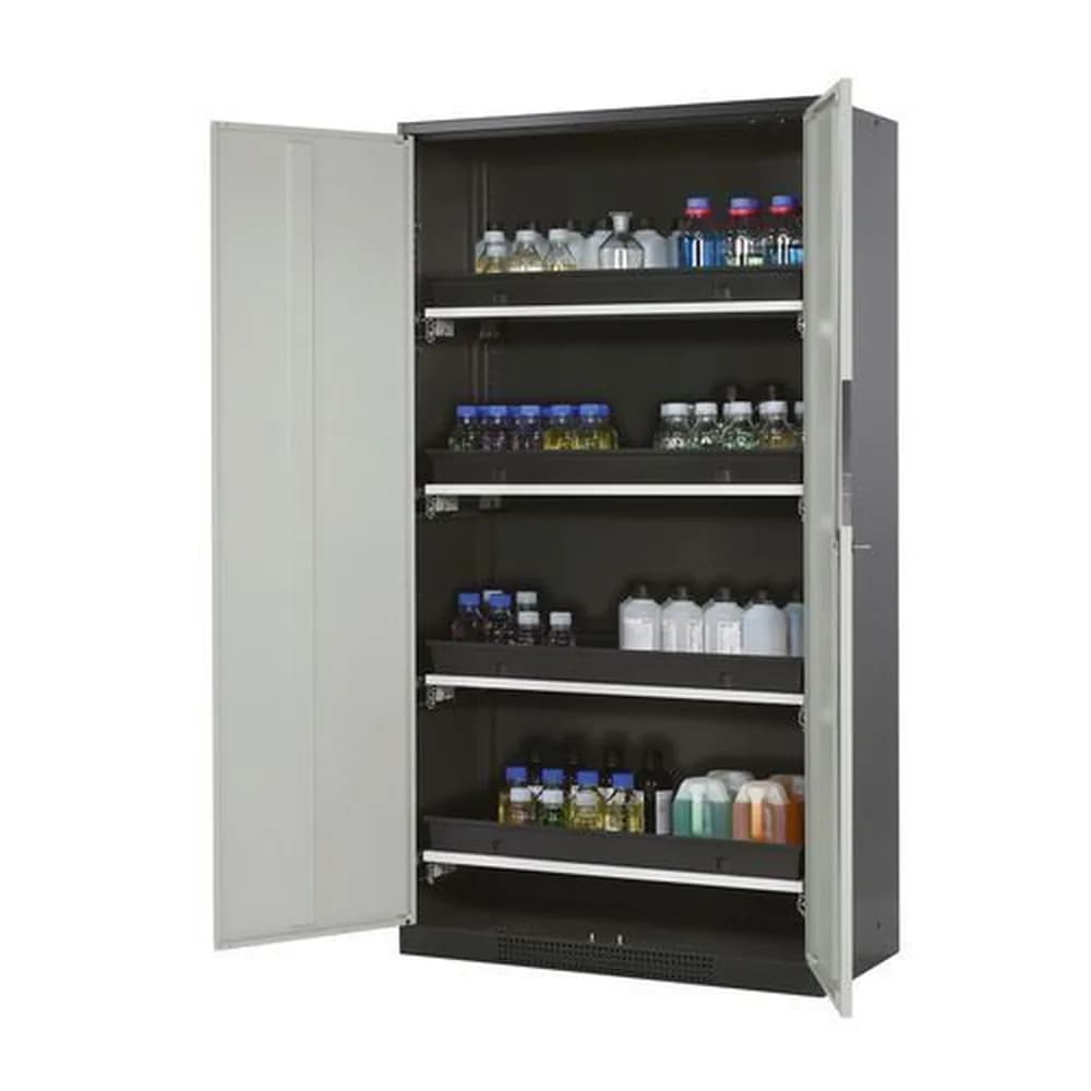asecos® - asecos Chemikalienschrank Systema-T CS-104, Korpus anthrazit, grau, incl. 4 Tablarauszüge
