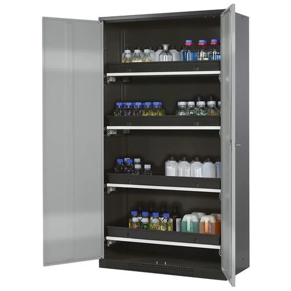 asecos® - asecos Chemikalienschrank Systema-T CS-104, Korpus anthrazit, silber, incl. 4 Tablarauszüge