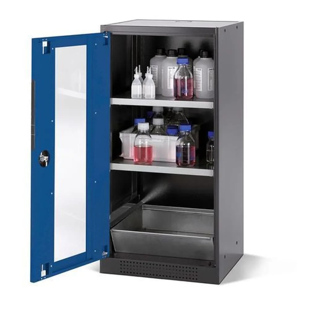 asecos® - asecos Chemikalienschrank Systema CS-52LG, Korpus anthrazit, blau, 2 Einlegeböden und Bodenwanne