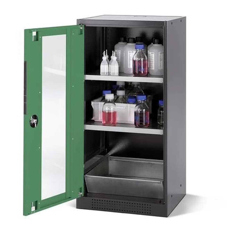asecos® - asecos Chemikalienschrank Systema CS-52LG, Korpus anthrazit, grün, 2 Einlegeböden und Bodenwanne