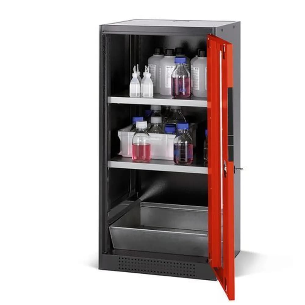 asecos® - asecos Chemikalienschrank Systema CS-52RG, Korpus anthrazit, rot, 2 Einlegeböden und Bodenwanne