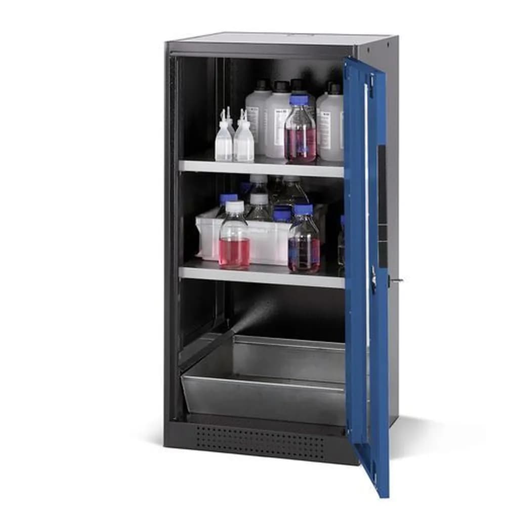 asecos® - asecos Chemikalienschrank Systema CS-52RG, Korpus anthrazit, blau, 2 Einlegeböden und Bodenwanne