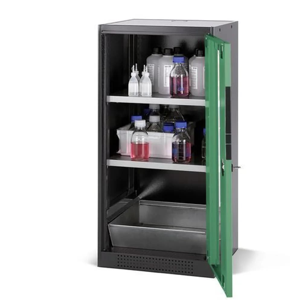 asecos® - asecos Chemikalienschrank Systema CS-52RG, Korpus anthrazit, grün, 2 Einlegeböden und Bodenwanne