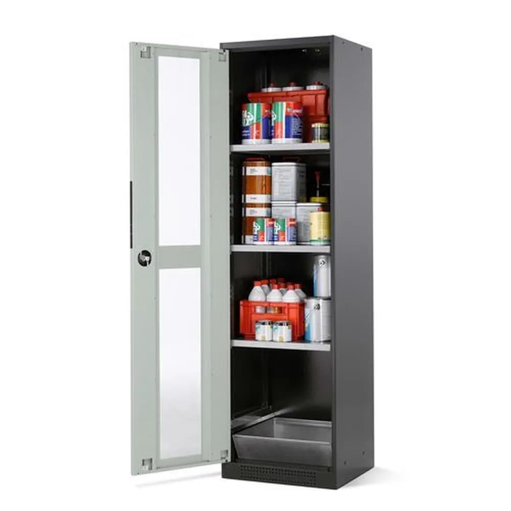 asecos® - asecos Chemikalienschrank Systema CS-53LG, Korpus anthrazit, grau, 3 Einlegeböden und Bodenwanne