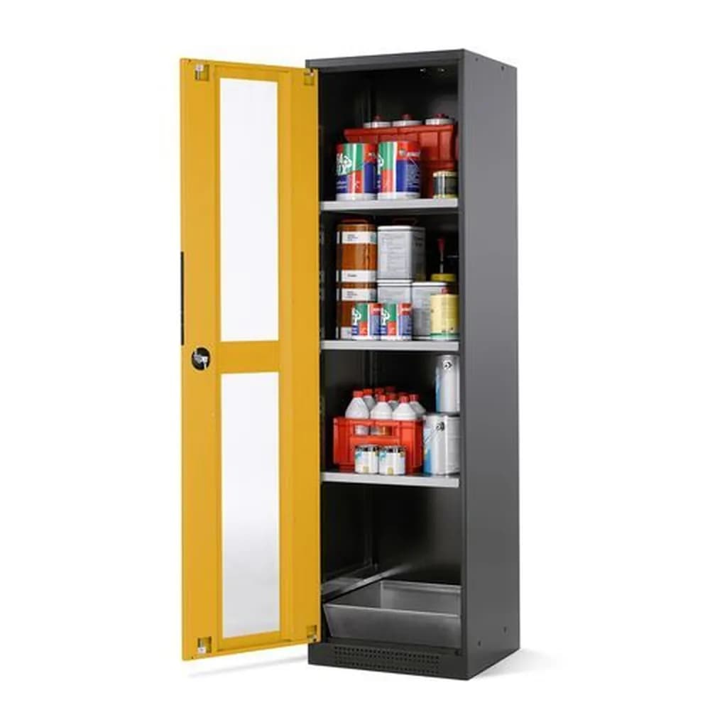 asecos® - asecos Chemikalienschrank Systema CS-53LG, Korpus anthrazit, gelb, 3 Einlegeböden und Bodenwanne