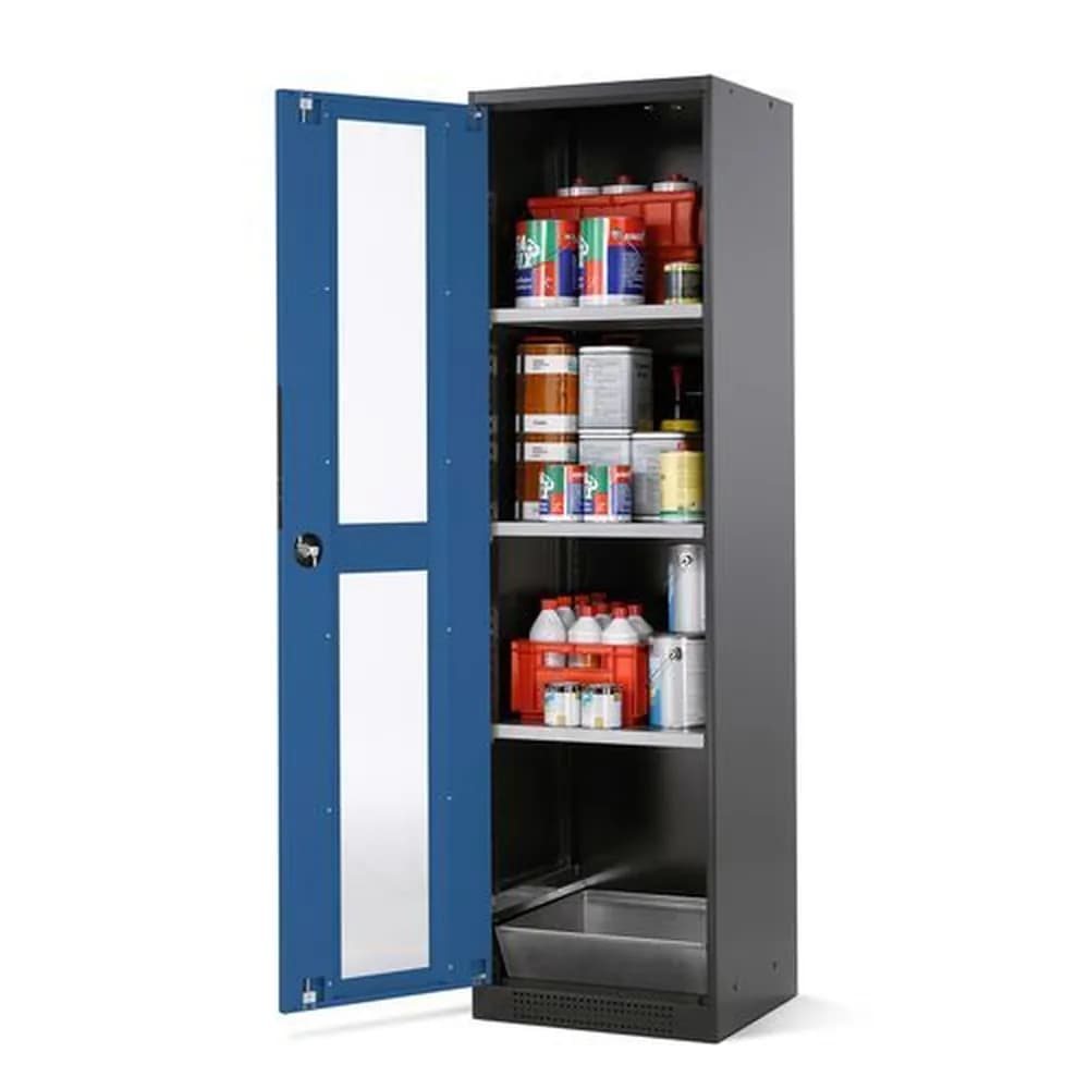 asecos® - asecos Chemikalienschrank Systema CS-53LG, Korpus anthrazit, blau, 3 Einlegeböden und Bodenwanne