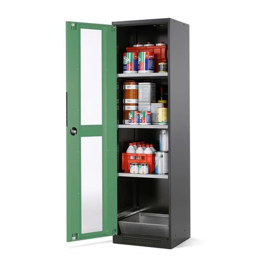 asecos® - asecos Chemikalienschrank Systema CS-53LG, Korpus anthrazit, grün, 3 Einlegeböden und Bodenwanne