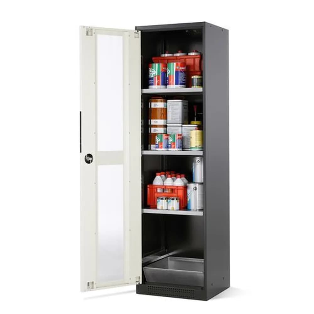 asecos® - asecos Chemikalienschrank Systema CS-53LG, Korpus anthrazit, weiss, 3 Einlegeböden und Bodenwanne