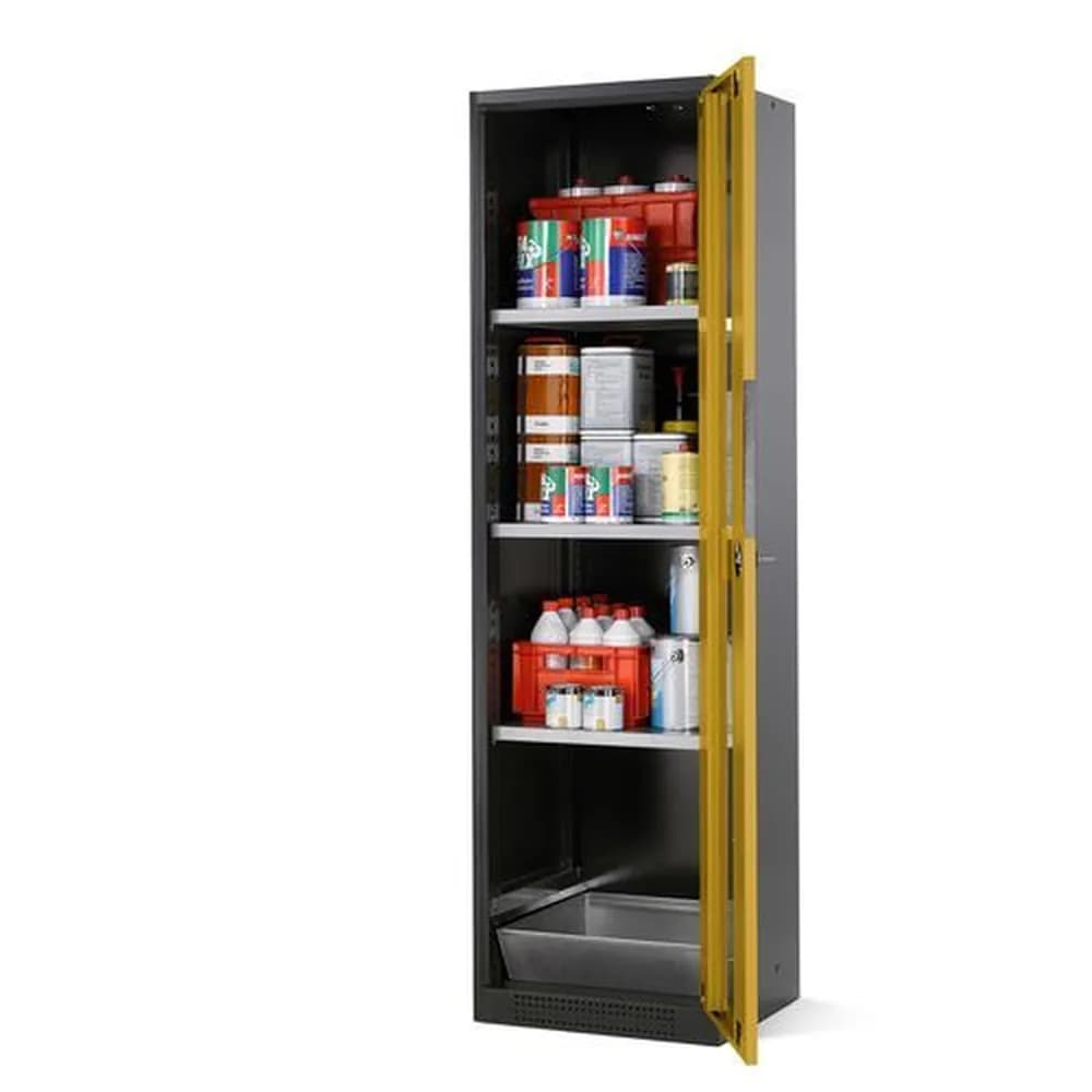 asecos® - asecos Chemikalienschrank Systema CS-53RG, Korpus anthrazit, gelb, 3 Einlegeböden und Bodenwanne