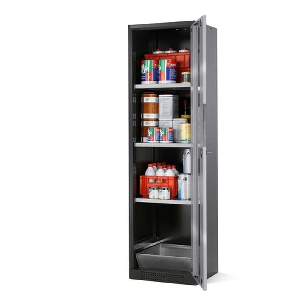 asecos® - asecos Chemikalienschrank Systema CS-53RG, Korpus anthrazit, silber, 3 Einlegeböden und Bodenwanne
