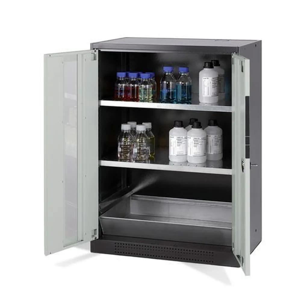 asecos® - asecos Chemikalienschrank Systema CS-82G, Korpus anthrazit, grau, 2 Einlegeböden und Bodenwanne