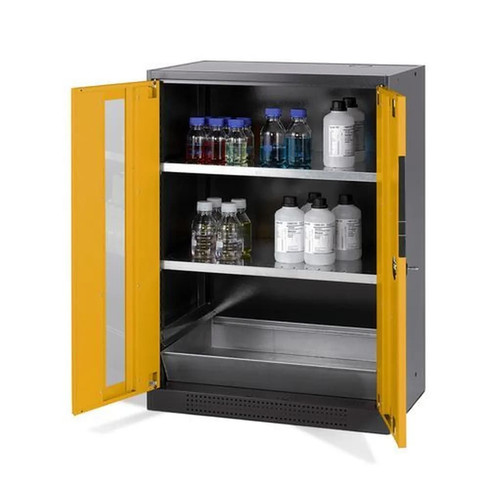 asecos® - asecos Chemikalienschrank Systema CS-82G, Korpus anthrazit, gelb, 2 Einlegeböden und Bodenwanne