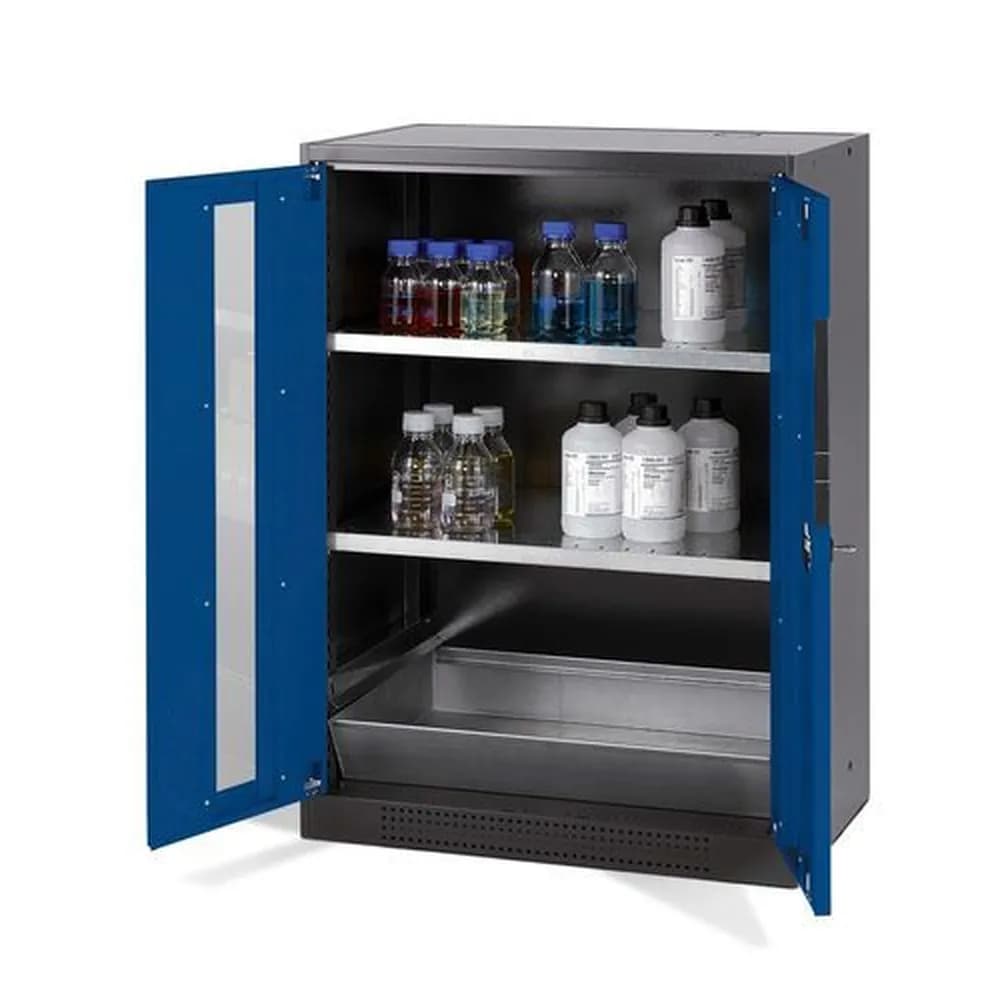 asecos® - asecos Chemikalienschrank Systema CS-82G, Korpus anthrazit, blau, 2 Einlegeböden und Bodenwanne