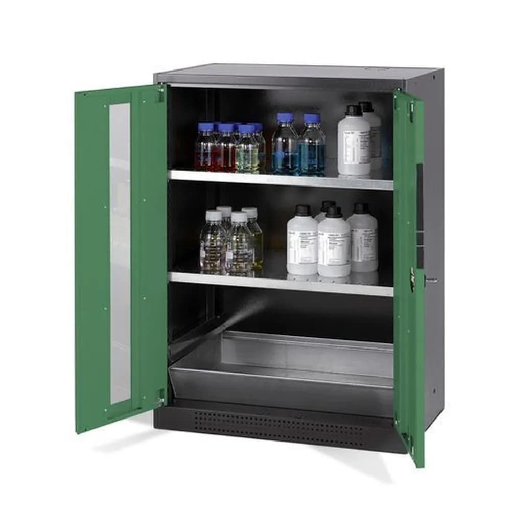 asecos® - asecos Chemikalienschrank Systema CS-82G, Korpus anthrazit, grün, 2 Einlegeböden und Bodenwanne
