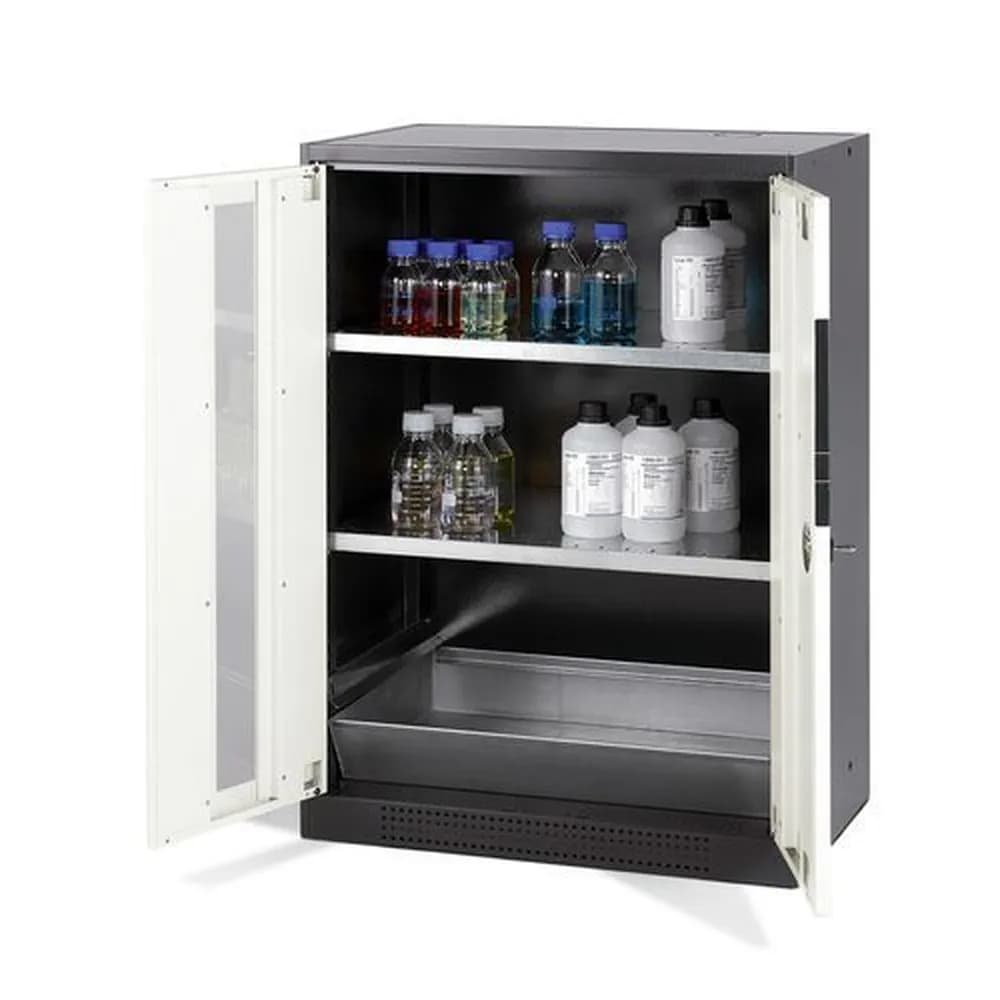 asecos® - asecos Chemikalienschrank Systema CS-82G, Korpus anthrazit, weiss, 2 Einlegeböden und Bodenwanne
