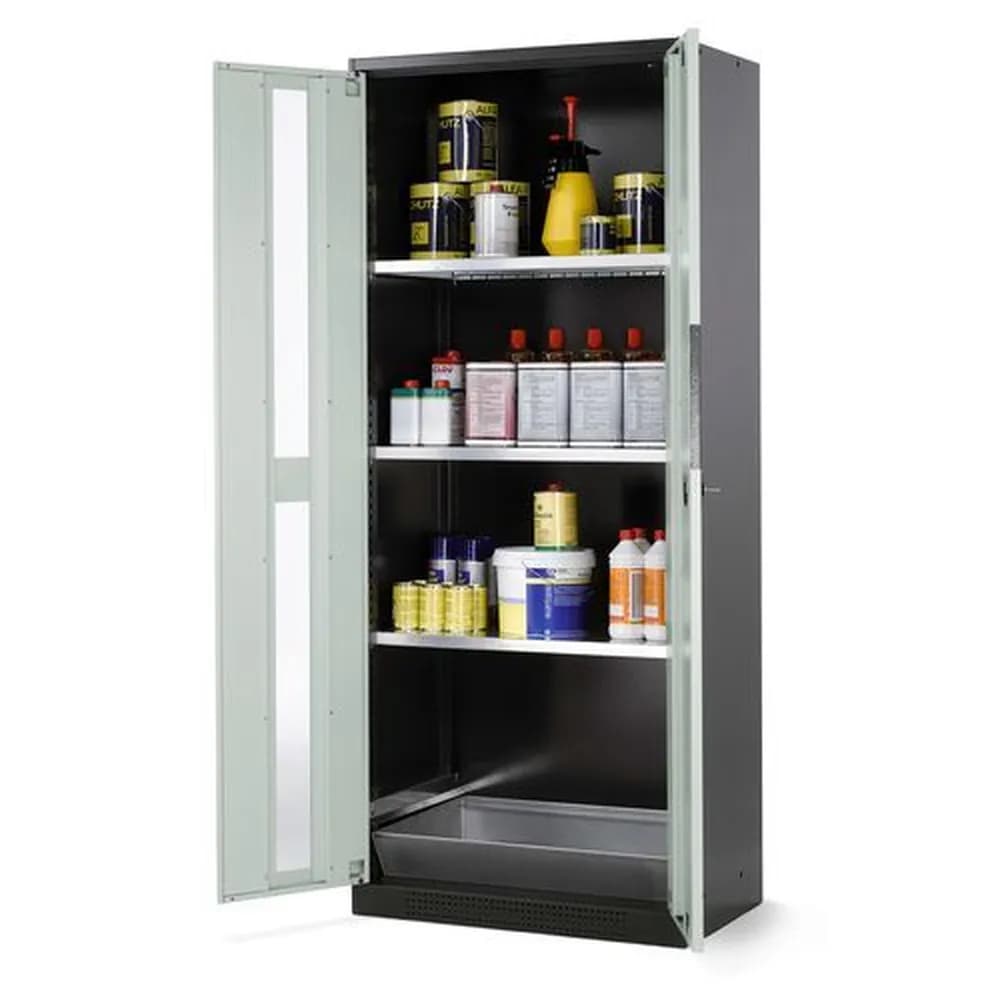 asecos® - asecos Chemikalienschrank Systema CS-83G, Korpus anthrazit, grau, 3 Einlegeböden und Bodenwanne
