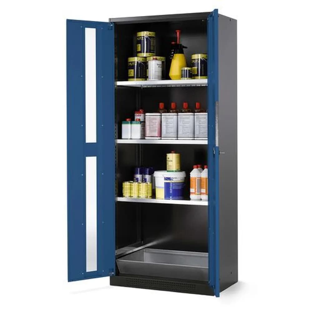 asecos® - asecos Chemikalienschrank Systema CS-83G, Korpus anthrazit, blau, 3 Einlegeböden und Bodenwanne