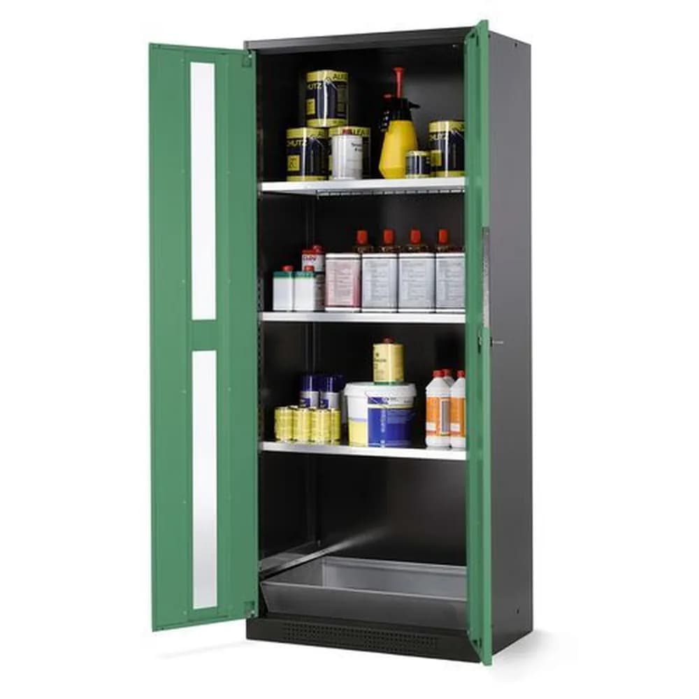 asecos® - asecos Chemikalienschrank Systema CS-83G, Korpus anthrazit, grün, 3 Einlegeböden und Bodenwanne