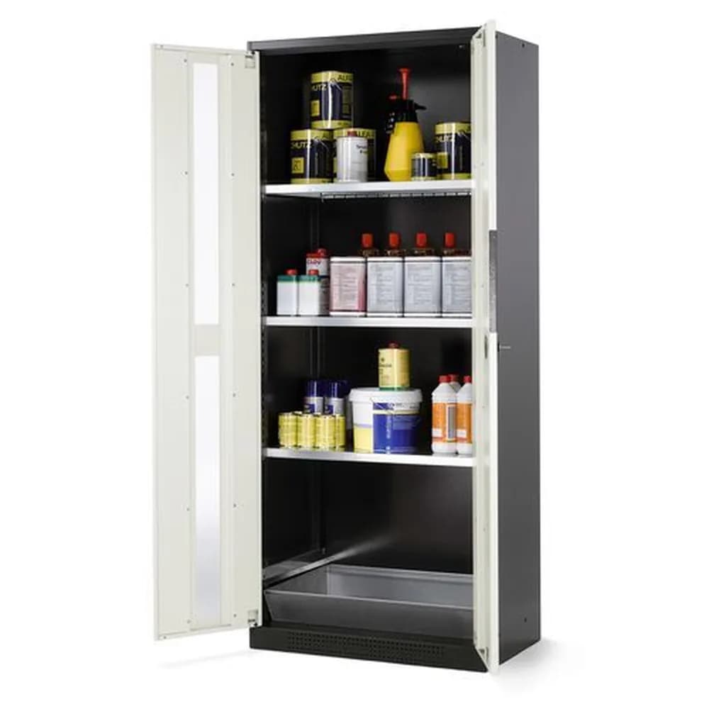 asecos® - asecos Chemikalienschrank Systema CS-83G, Korpus anthrazit, weiss, 3 Einlegeböden und Bodenwanne