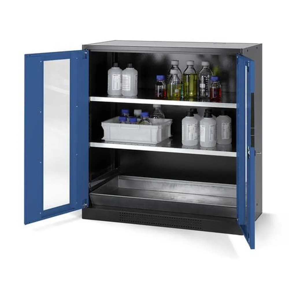 asecos® - asecos Chemikalienschrank Systema CS-102G, Korpus anthrazit, blau, 2 Einlegeböden und Bodenwanne