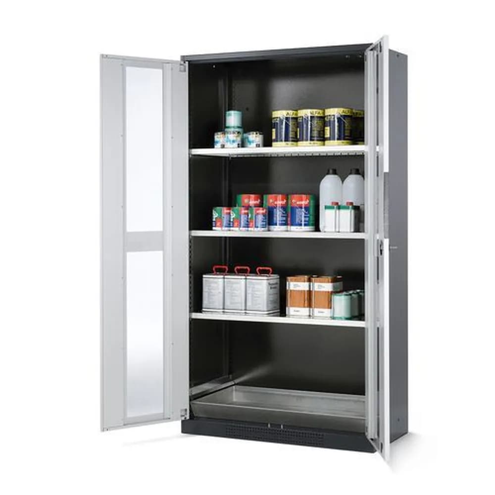 asecos® - asecos Chemikalienschrank Systema CS-103G, Korpus anthrazit, grau, 3 Einlegeböden und Bodenwanne