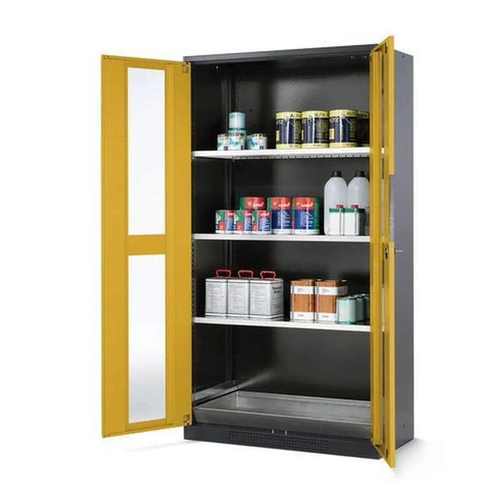 asecos® - asecos Chemikalienschrank Systema CS-103G, Korpus anthrazit, gelb, 3 Einlegeböden und Bodenwanne