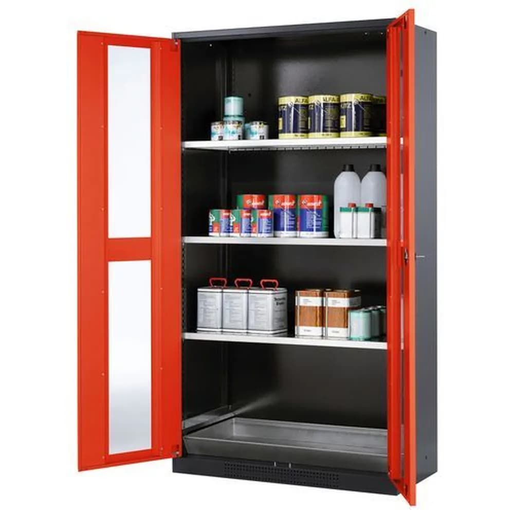 asecos® - asecos Chemikalienschrank Systema CS-103G, Korpus anthrazit, rot, 3 Einlegeböden und Bodenwanne