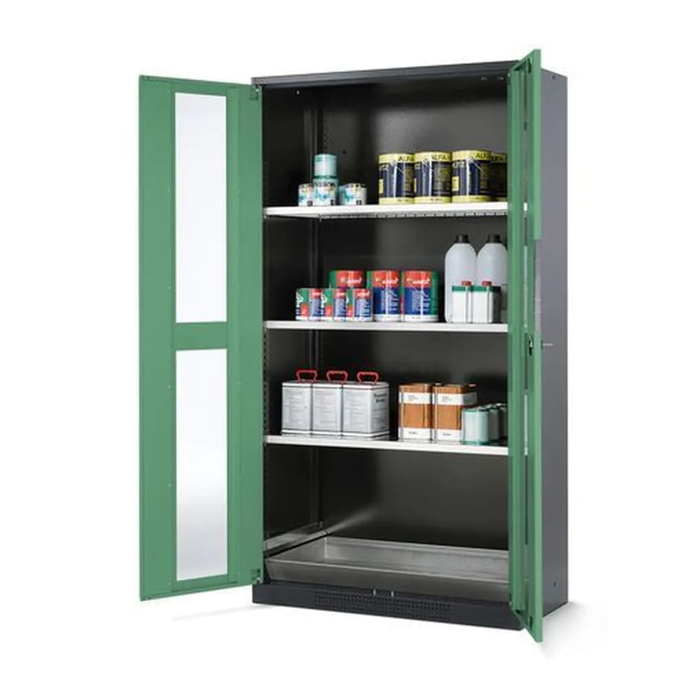 asecos® - asecos Chemikalienschrank Systema CS-103G, Korpus anthrazit, grün, 3 Einlegeböden und Bodenwanne