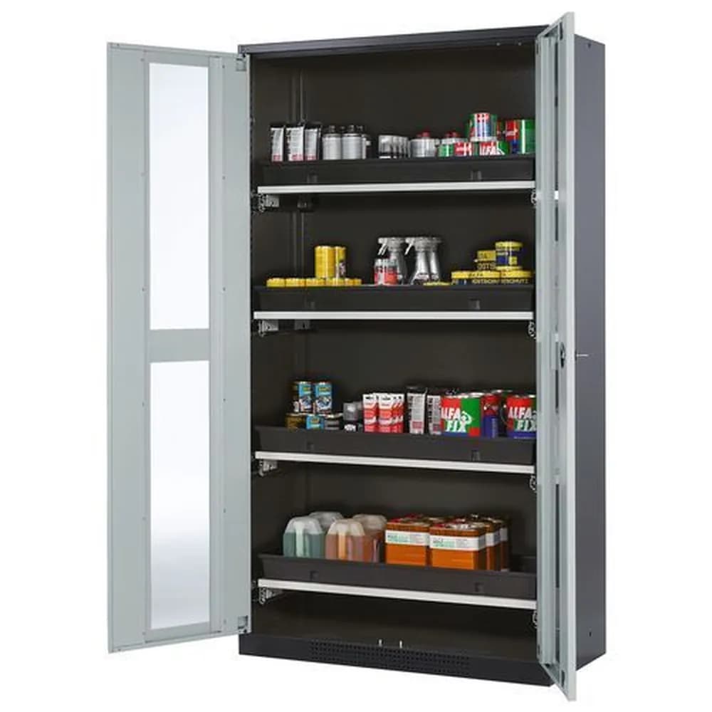 asecos® - asecos Chemikalienschrank Systema-T CS-104G, Korpus anthrazit, grau, incl. 4 Tablarauszüge