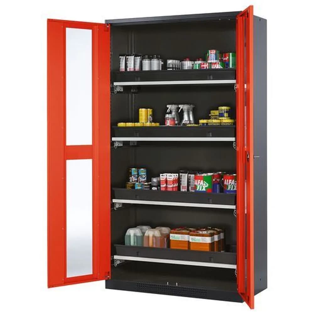 asecos® - asecos Chemikalienschrank Systema-T CS-104G, Korpus anthrazit, rot, incl. 4 Tablarauszüge