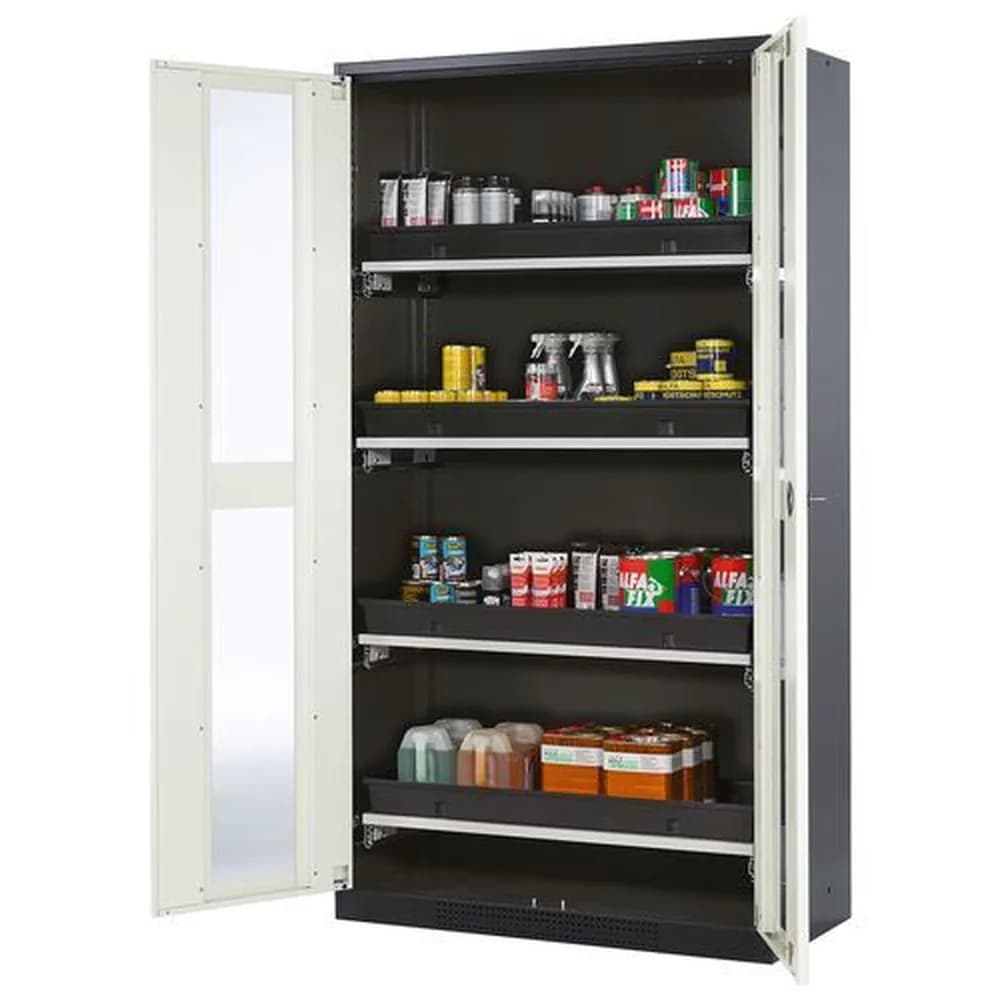 asecos® - asecos Chemikalienschrank Systema-T CS-104G, Korpus anthrazit, Flügeltüren weiss, 4 Tablarauszüge