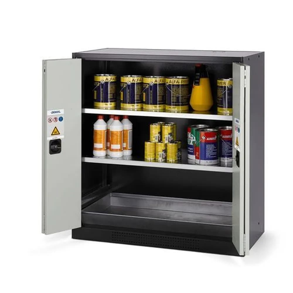 asecos® - asecos Chemikalienschrank Systema CS-102F, Korpus anthrazit, grau, 2 Einlegeböden und Bodenwanne