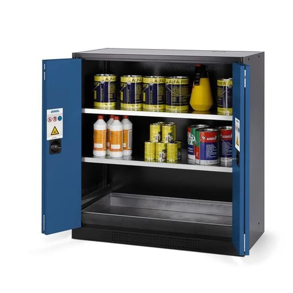 asecos® - asecos Chemikalienschrank Systema CS-102F, Korpus anthrazit, blau, 2 Einlegeböden und Bodenwanne