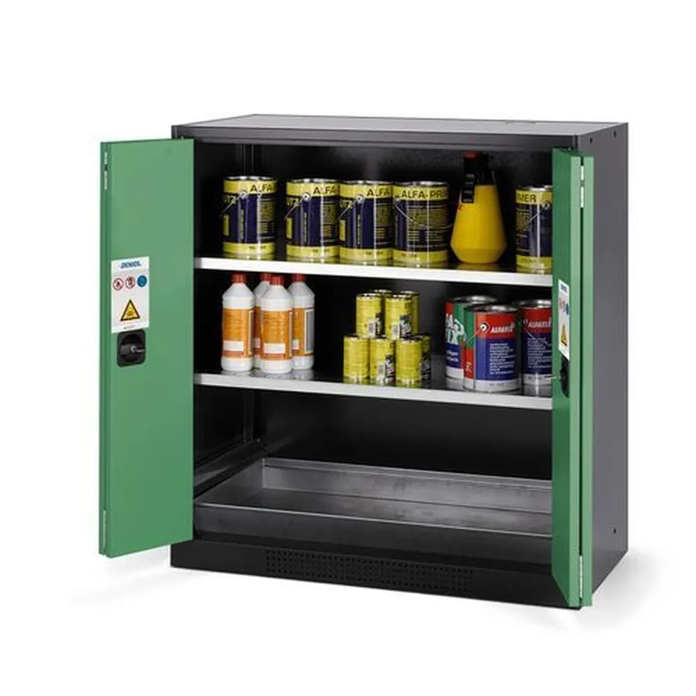 asecos® - asecos Chemikalienschrank Systema CS-102F, Korpus anthrazit, grün, 2 Einlegeböden und Bodenwanne
